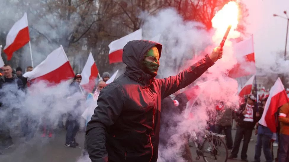 Manifestantes en la celebración del Día Nacional de Polonia, 2018