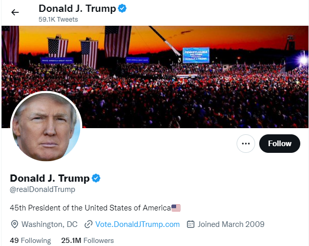 El perfil reactivado de Donald Trump en Twitter