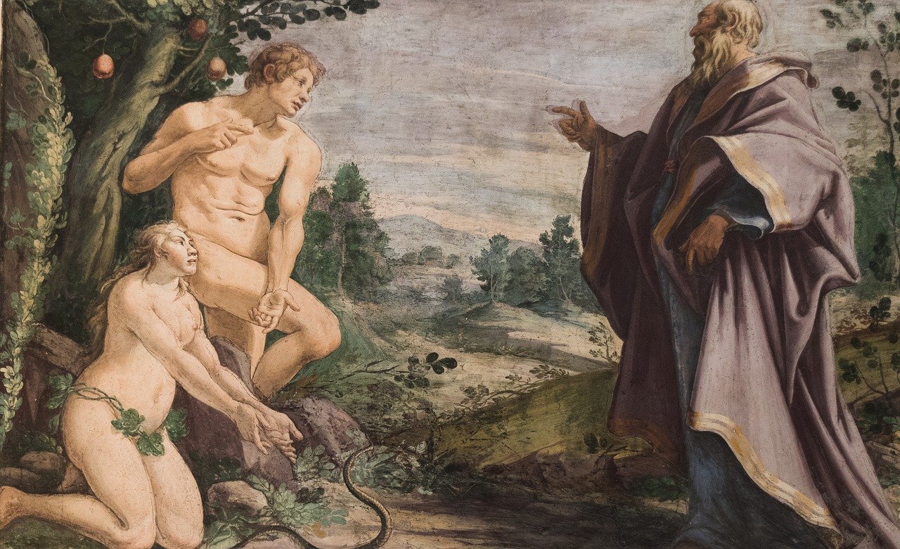 El Edén, Adán, Eva y Dios representado a través de una pintura. | Fuente: Pixabay