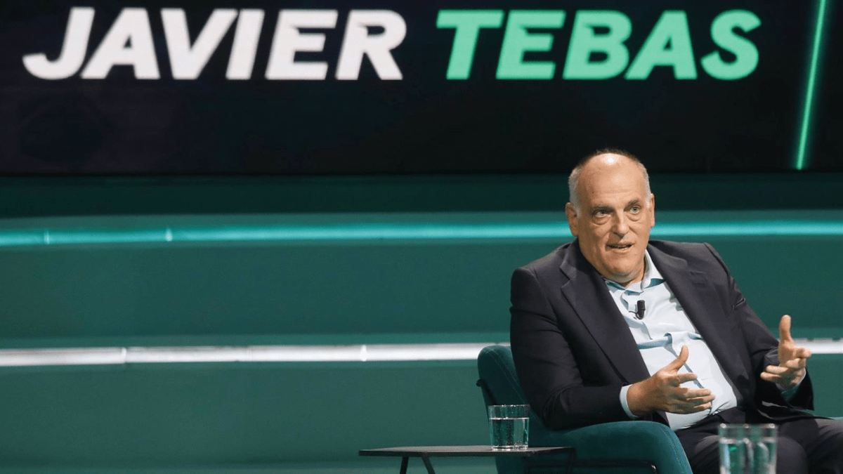 El presidente de LaLiga Javier Tebas durante la entrevista en Movistar+