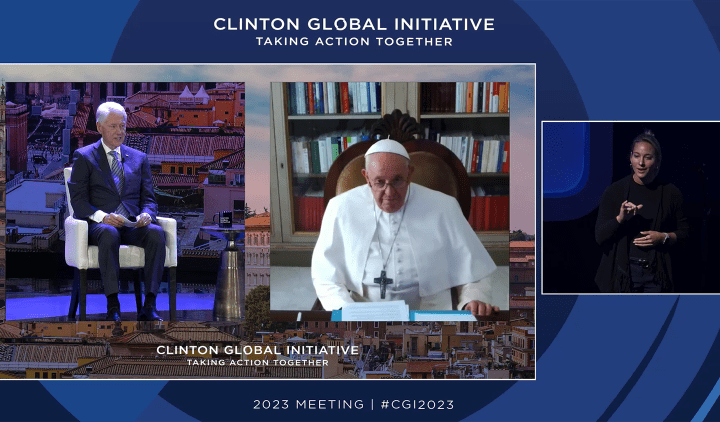 El Papa Francisco, en una intervención virtual durante la reunión de la Clinton Global Foundation en Nueva York.