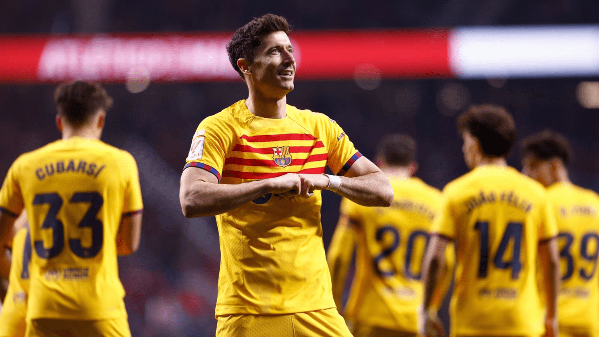 Lewandoski celebra el segundo gol de Barça frente en el Metropolitano | Fuente: Europa Press
