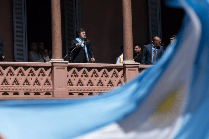 magen de archivo del presidente de Argentina, Javier Milei, en su primer discurso tras la toma de posesión en la Casa Rosada