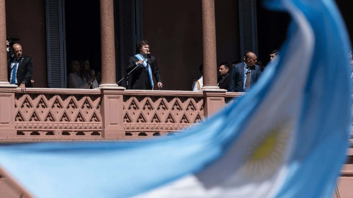 magen de archivo del presidente de Argentina, Javier Milei, en su primer discurso tras la toma de posesión en la Casa Rosada