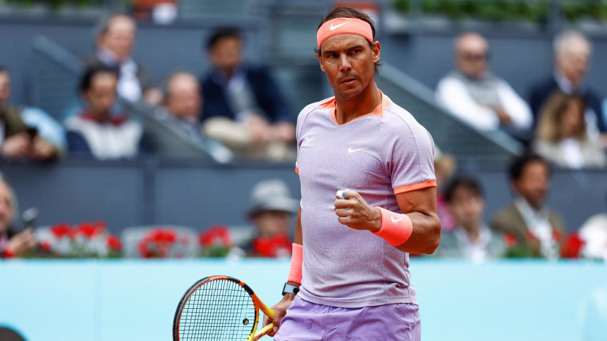 Rafa Nadal celebra un punto durante su debut en el Mutua Madrid Open 2024 - Irina R. Hipolito / AFP7 / Europa Press