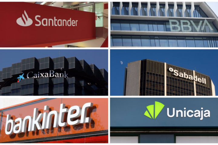 Logos de Banco Santander, BBVA, CaixaBank, Banco Sabadell, Bankinter y Unicaja - BANCO SANTANDER, BBVA,