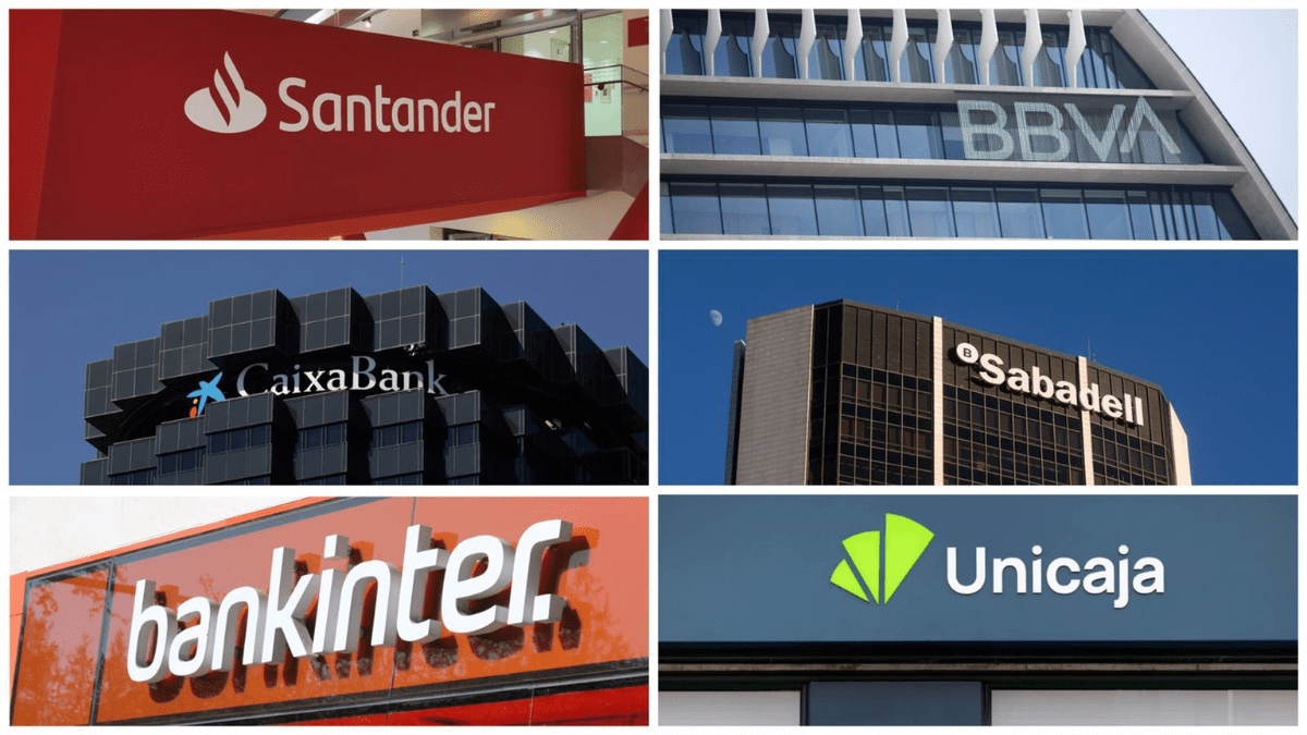 Logos de Banco Santander, BBVA, CaixaBank, Banco Sabadell, Bankinter y Unicaja - BANCO SANTANDER, BBVA,