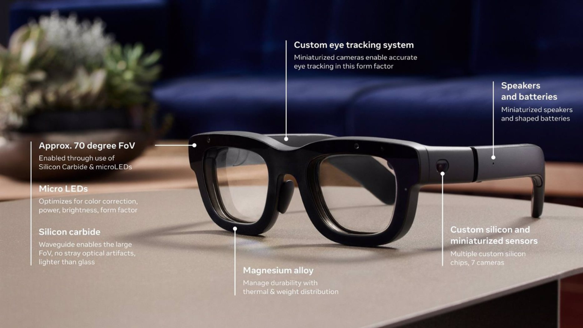 El nuevo prototipo de gafas de realidad aumentada de Meta, Orion. - META