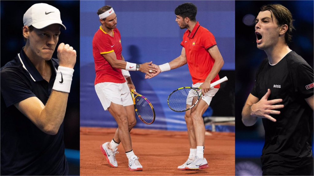 Los tenistas Jannik Sinner, Rafael Nadal, Carlos Alcaraz y Taylor Fritz