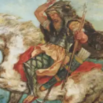 Atila el Huno y su ejército atacan a caballo en un cuadro los del pintor francés Eugene Delacroix los