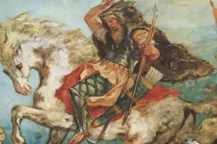 Atila el Huno y su ejército atacan a caballo en un cuadro los del pintor francés Eugene Delacroix los