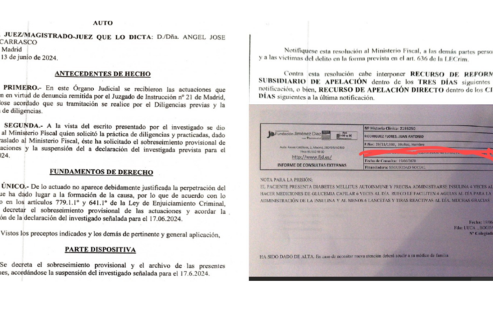 Documentos que acreditan la inocencia del interno y su estado de salud.