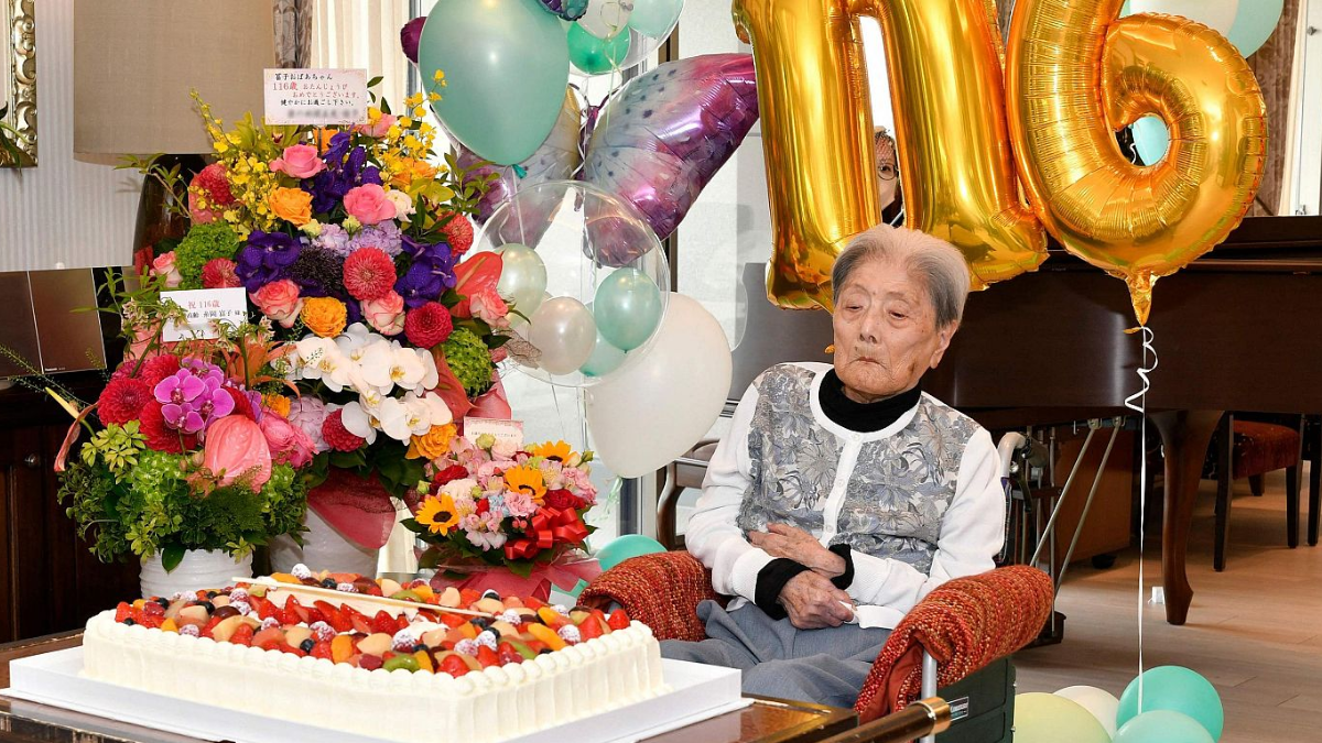 Foto tomada en el 116 cumpleaños de Tomiko Itooka, el 23 mayo de 2024