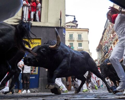 Los toros de Jandilla, protagonistas de un veloz y multitudinario encierro de los Sanfermines