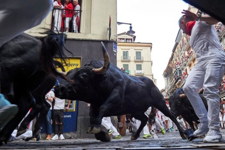 Los toros de Jandilla, protagonistas de un veloz y multitudinario encierro de los Sanfermines