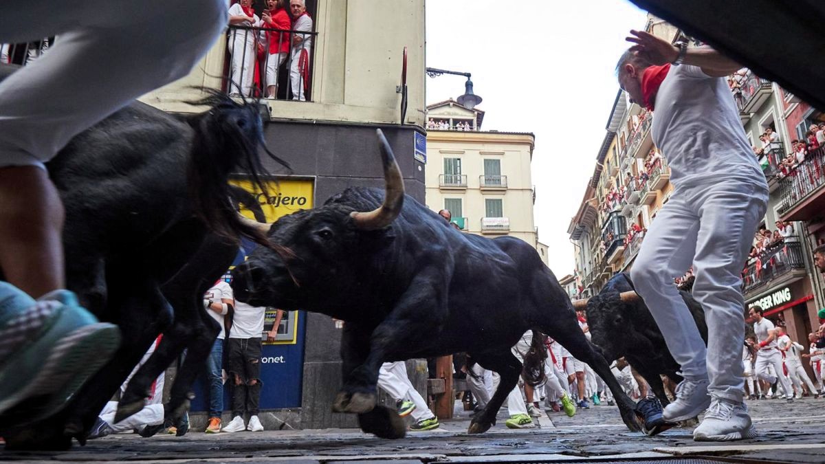Los toros de Jandilla, protagonistas de un veloz y multitudinario encierro de los Sanfermines